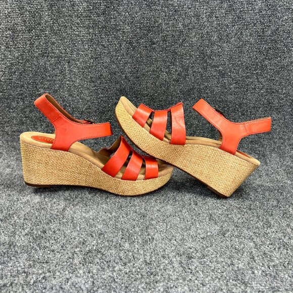 Clarks Platform Wedge Sandals Women's Size 10 Redish Orange Leather Buckle Shoes - Picture 7 of 12